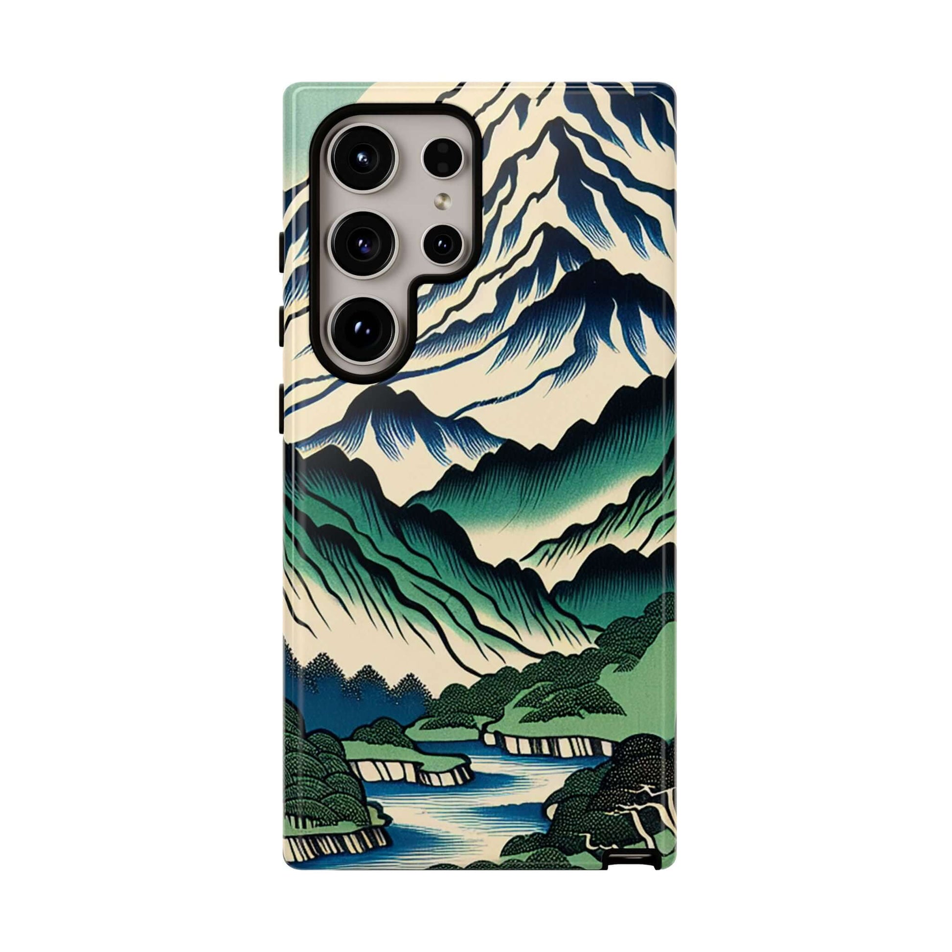 Japanese Mountain Tough Samsung Phone Case featuring a stunning mountainous landscape design.