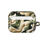 Camouflage-patterned case for wireless earbuds on a white background