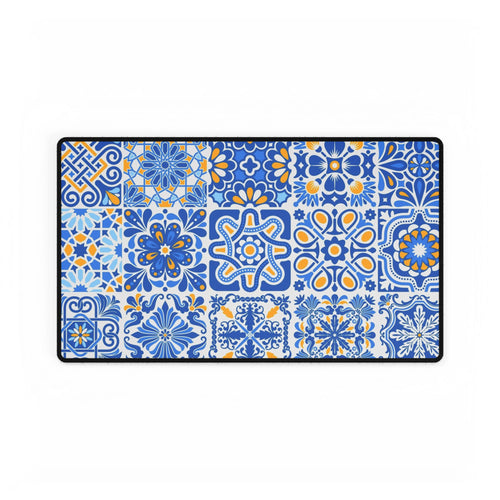 Blue Mediterranean Tile Desk Mat - Large Decorative Mousepad for Home Office