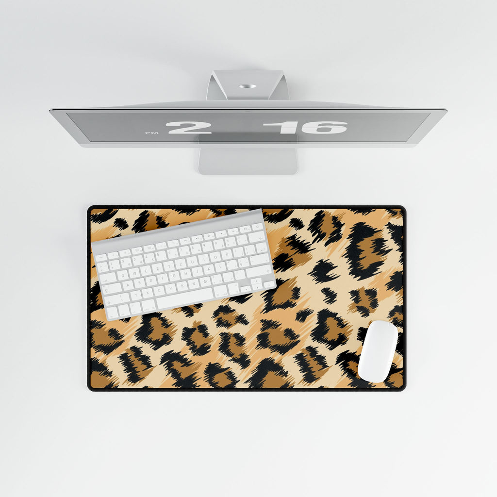 Leopard Print Desk Mat - Oversized Animal Print Gaming/Office Desk Pad