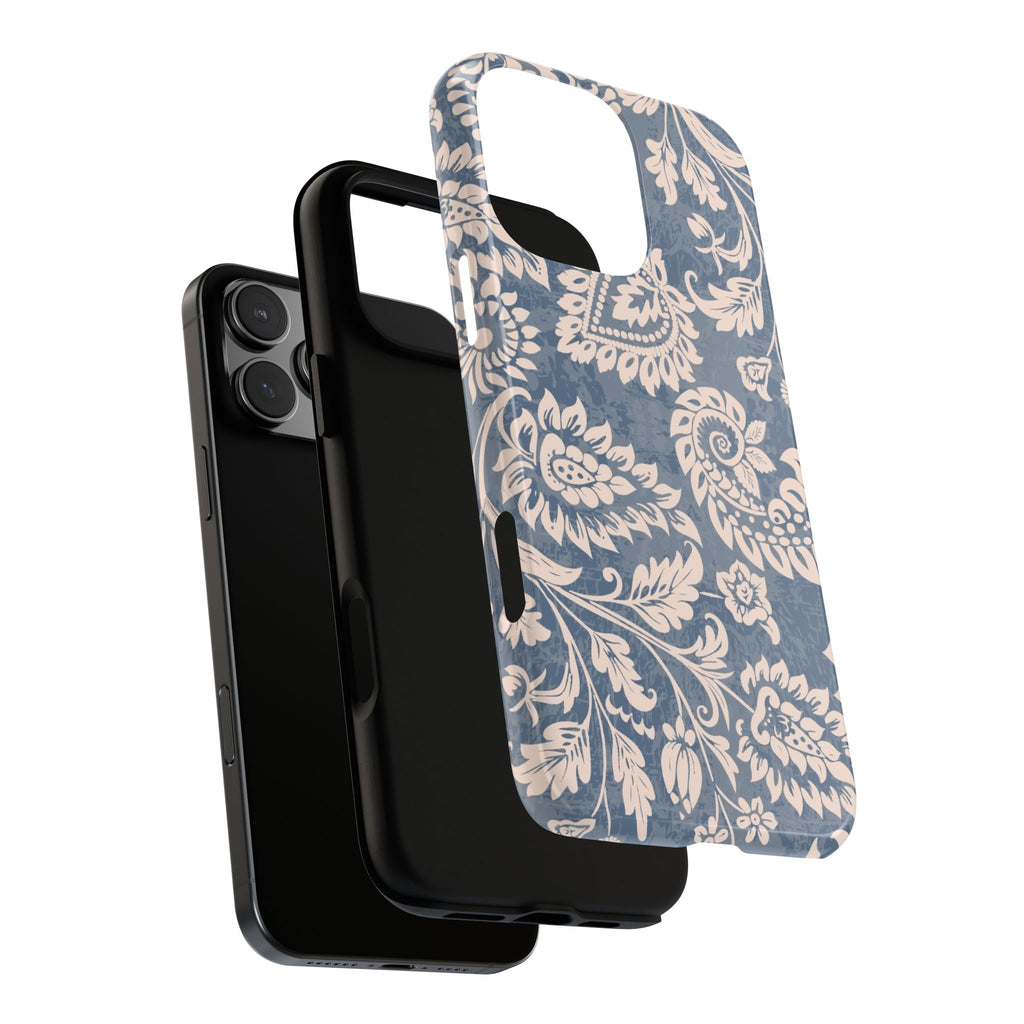 Blue Floral Pattern Tough Phone Case for iPhone 16 models