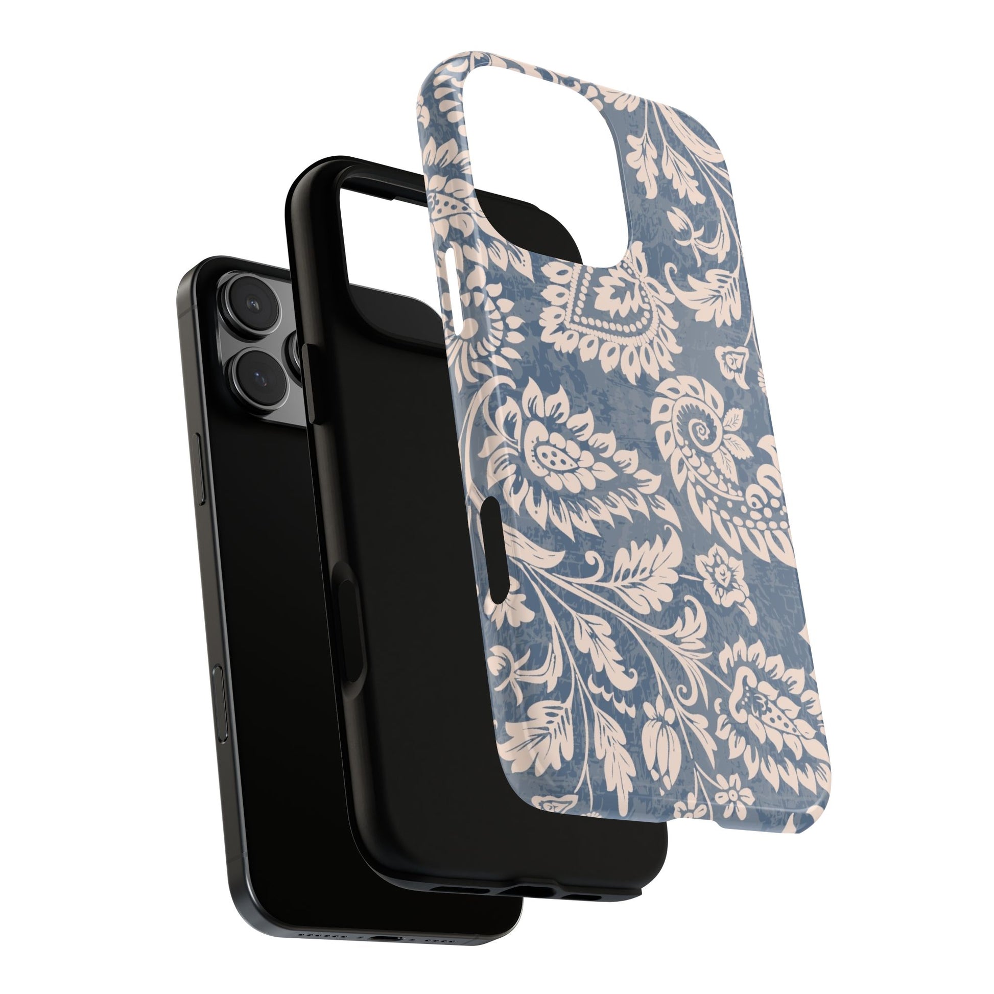 Blue Floral Pattern Tough Phone Case for iPhone 16 models