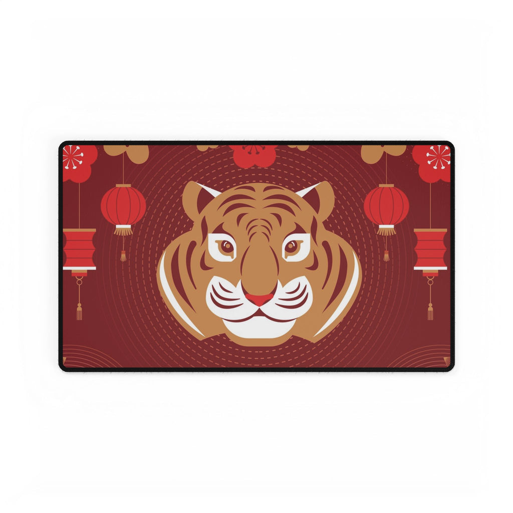 Decorative mat with a tiger design and red lanterns on a red background for the mouse pad