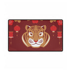 Decorative mat with a tiger design and red lanterns on a red background for the mouse pad