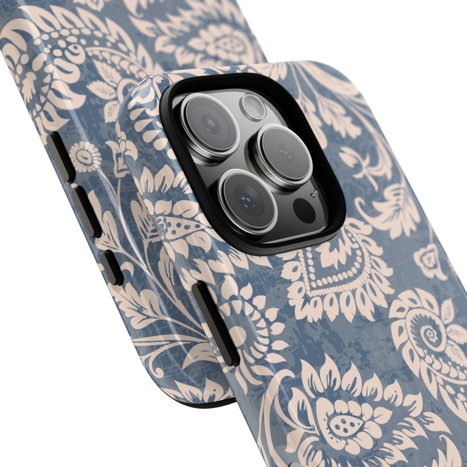 Blue Floral Pattern Tough Phone Case for iPhone 16 models