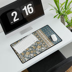 Vintage Floral Patchwork Desk Mat - Blue & Mustard Mousepad Desk Pad - MVB STUDIO STORE