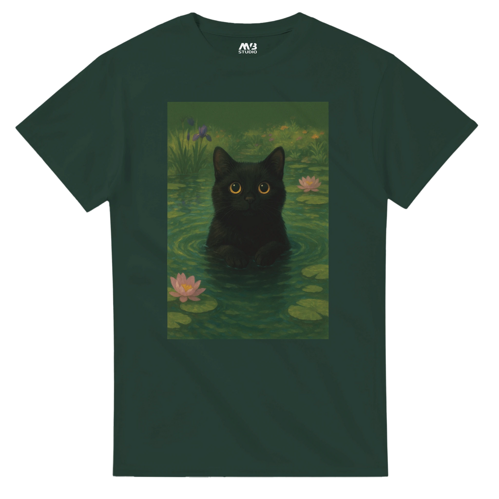 Black Pond Cat Dark Green colour T-shirt | MVB STUDIO STORE
