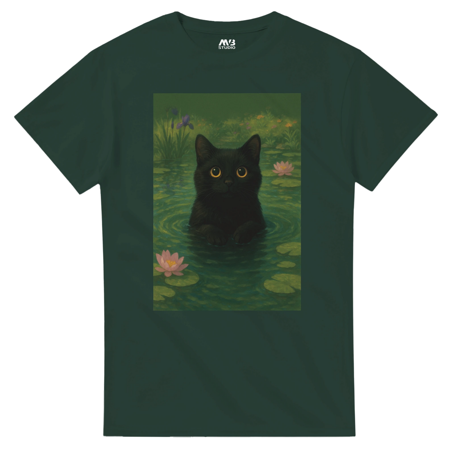 Black Pond Cat Dark Green colour T-shirt | MVB STUDIO STORE
