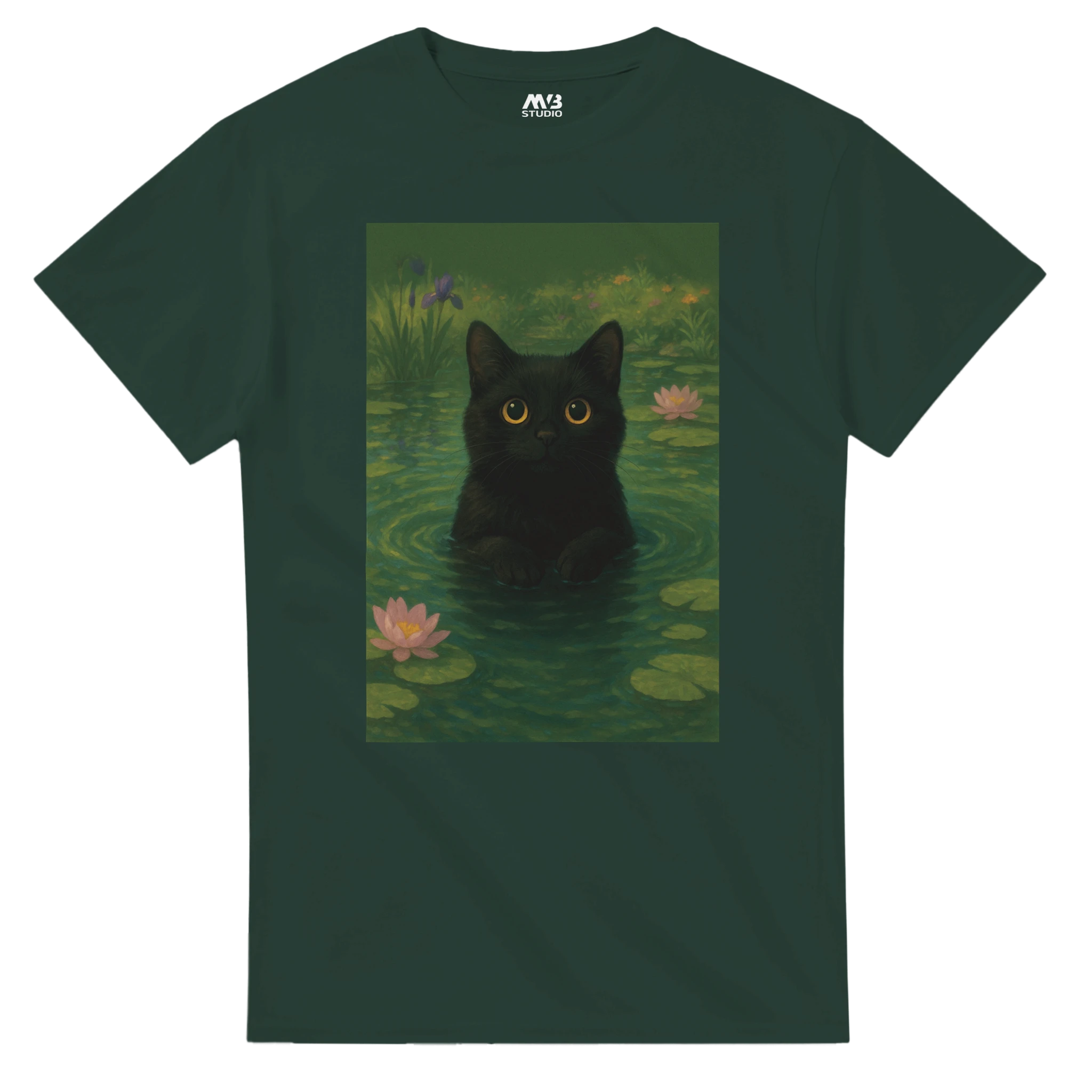 Black Pond Cat Dark Green colour T-shirt | MVB STUDIO STORE