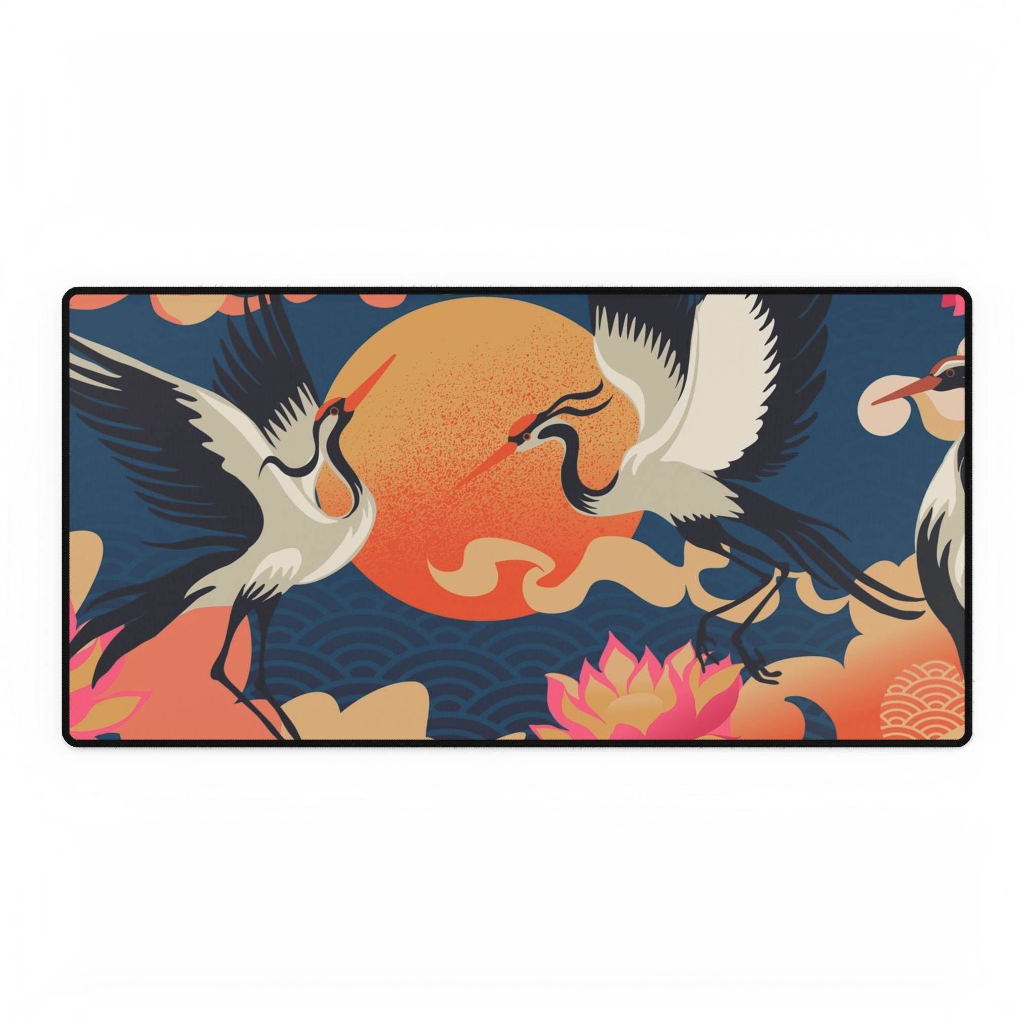 Cranes & Sunset Desk Mat - Japanese-Inspired XL Mouse Pad