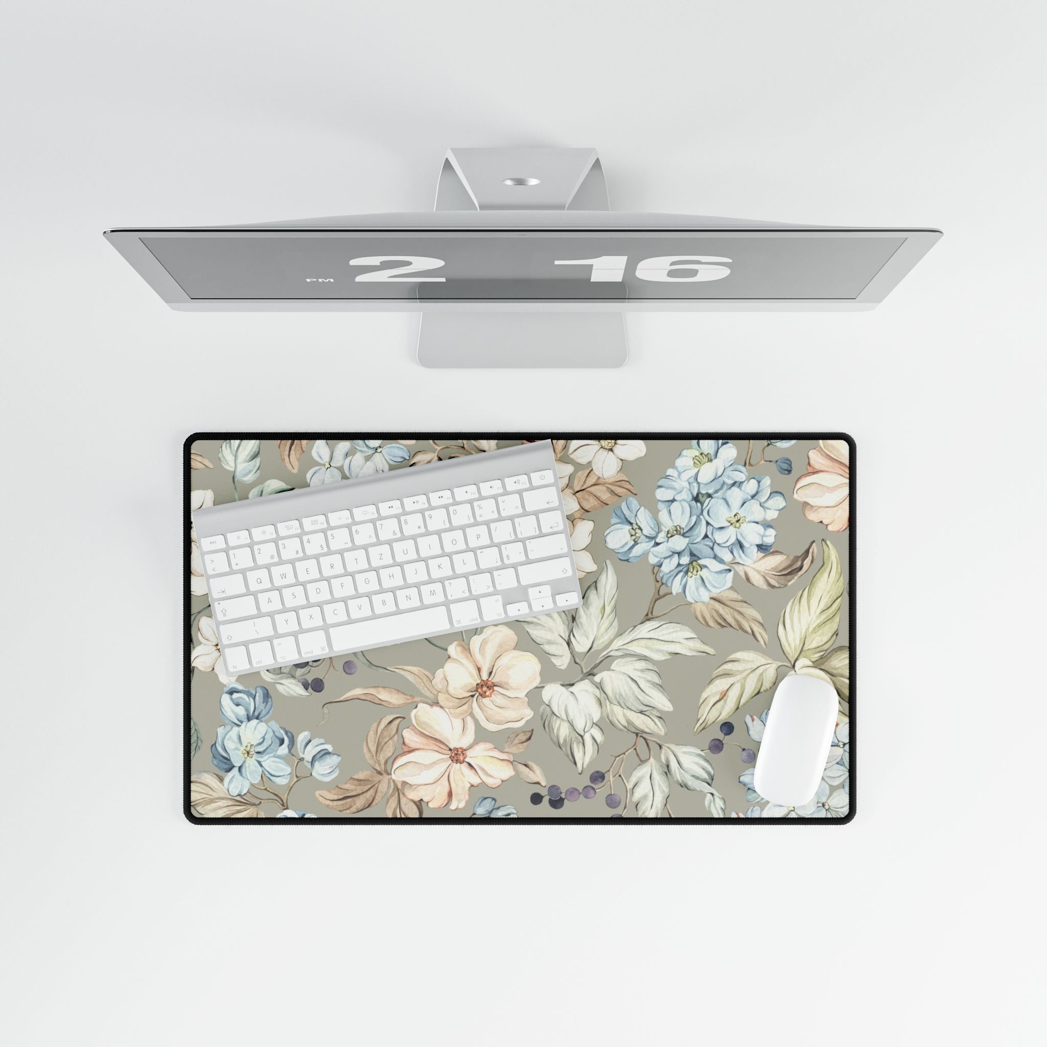 Vintage Floral Desk Mat - Neutral Hydrangea & Blossom Mouse Pad - MVB STUDIO STORE