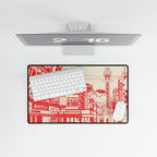 Japanese Cityscape Desk Mat - Red Osaka Street Scene Mouse Pad