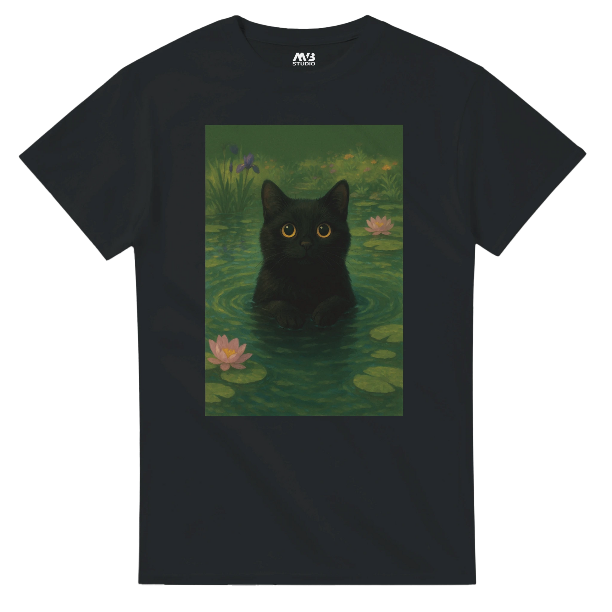 Black Pond Cat Black colour T-shirt | MVB STUDIO STORE