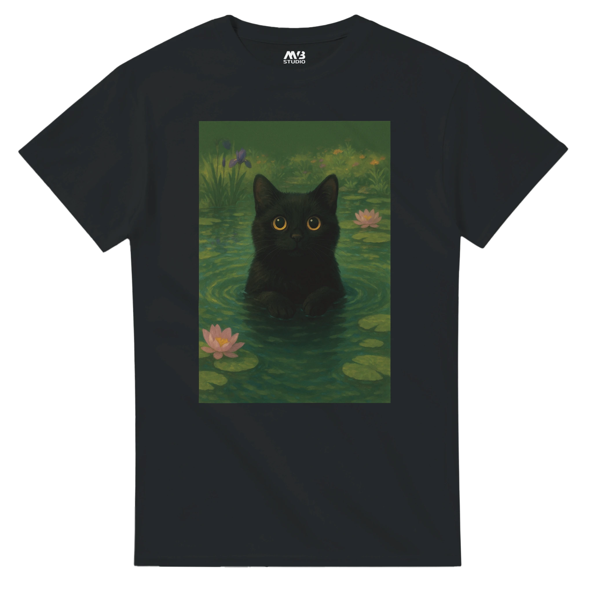 Black Pond Cat Black colour T-shirt | MVB STUDIO STORE