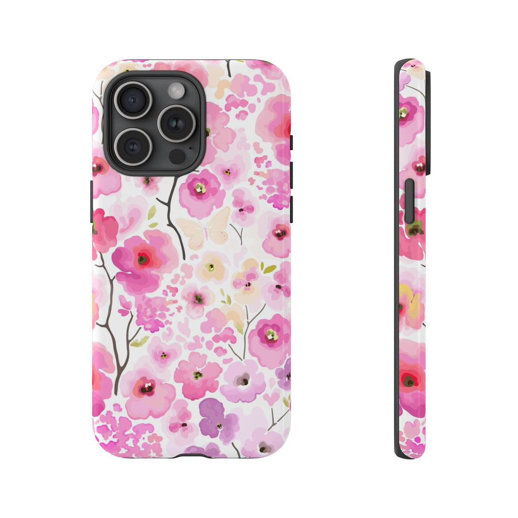 Watercolour Pink Flowers Tough iPhone Case - MVB STUDIO STORE