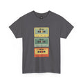 80's Jam Cassette Tape T-shirt featuring vibrant cassette graphics on a gray cotton shirt.