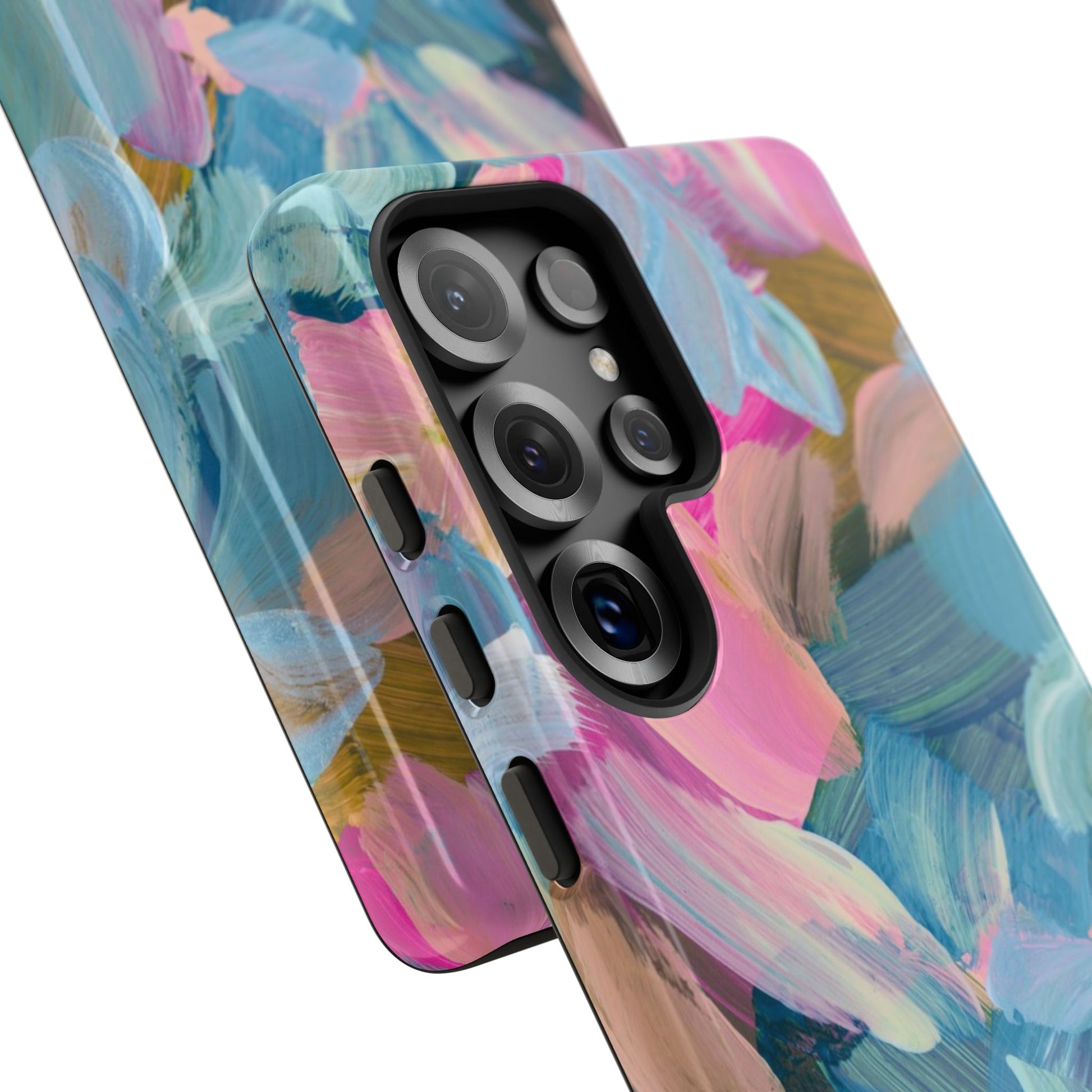 Vibrant abstract floral painting Samsung phone case design showcasing artistic colorful brush strokes.
