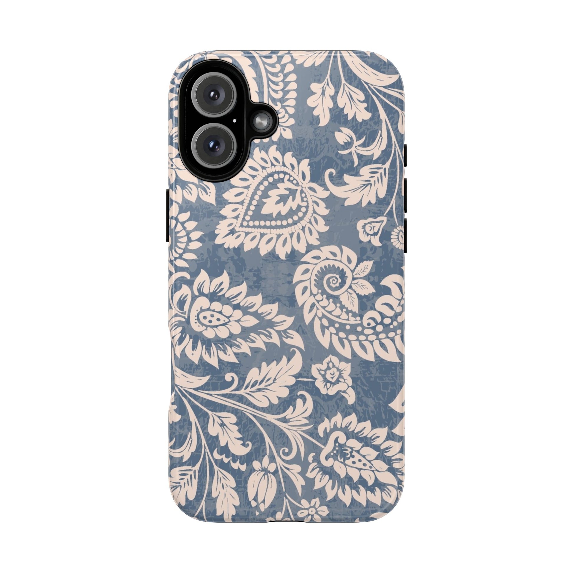Blue Floral Pattern Tough Phone Case for iPhone 16 models
