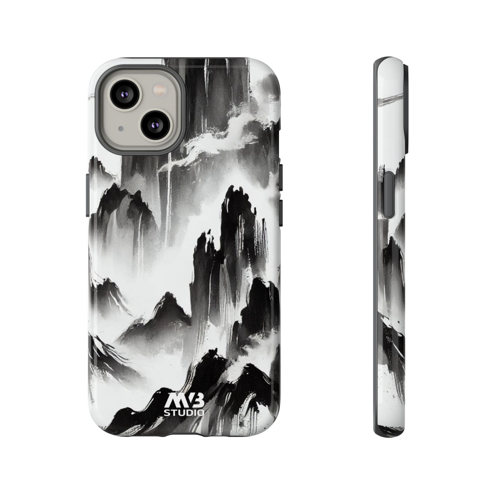 Black Ink Mountain Tough iPhone Case