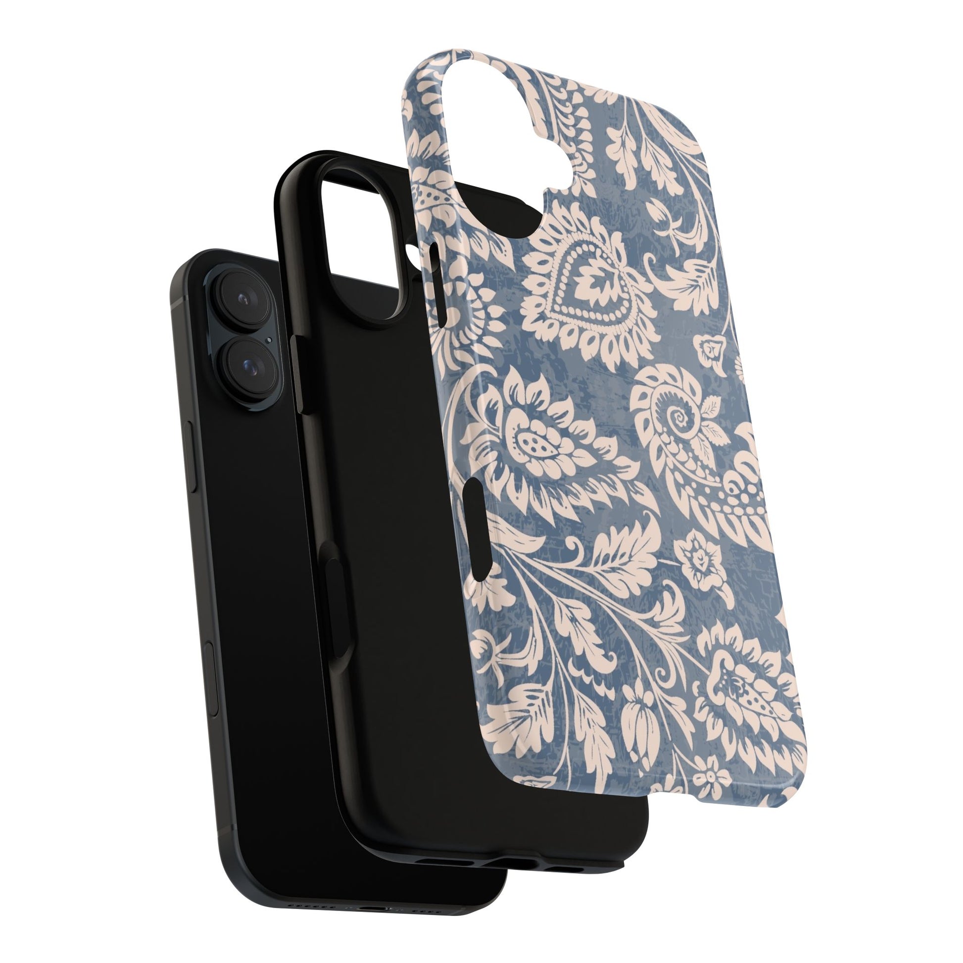 Blue Floral Pattern Tough Phone Case for iPhone 16 models