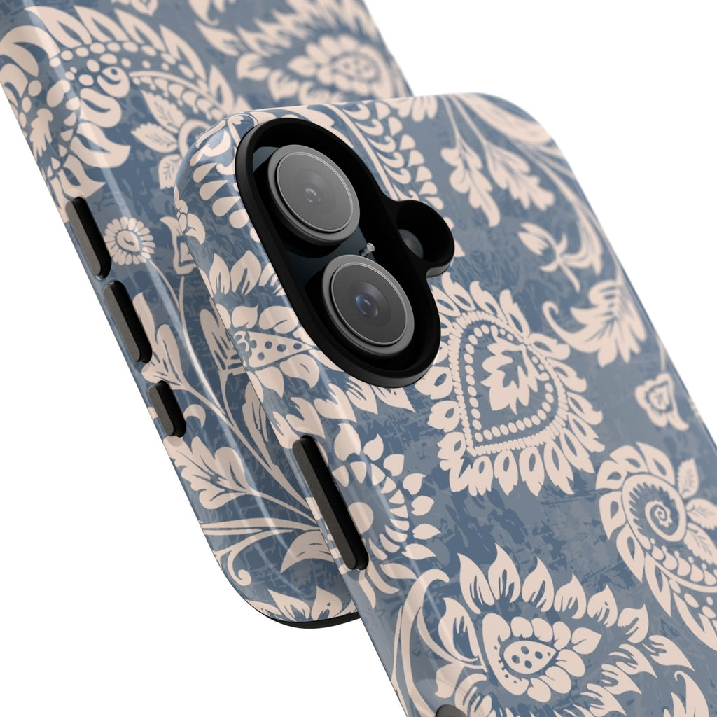 Blue Floral Pattern Tough Phone Case for iPhone 16 models