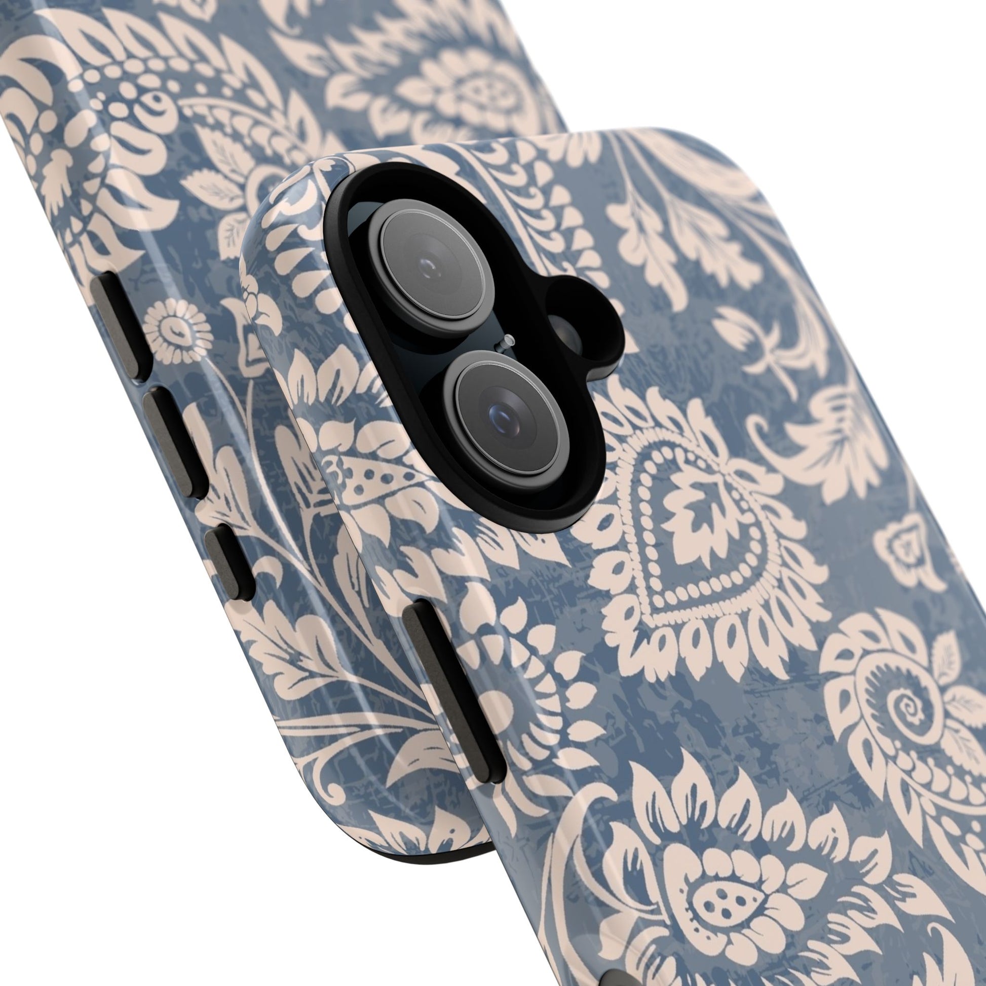 Blue Floral Pattern Tough Phone Case for iPhone 16 models
