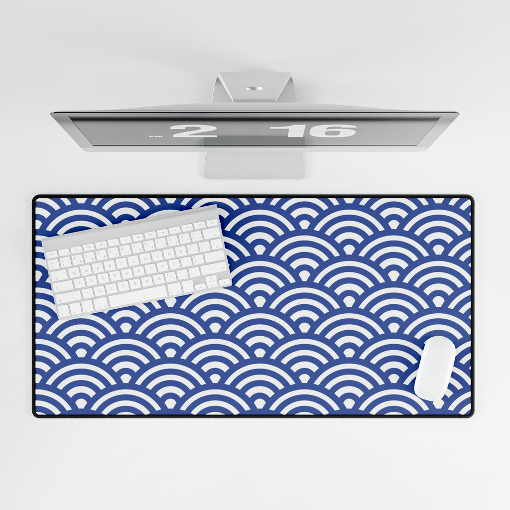 Blue Seigaiha Wave Desk Mat - Japanese Pattern Mouse Pad