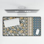 Vintage Floral Patchwork Desk Mat - Blue & Mustard Mousepad Desk Pad - MVB STUDIO STORE