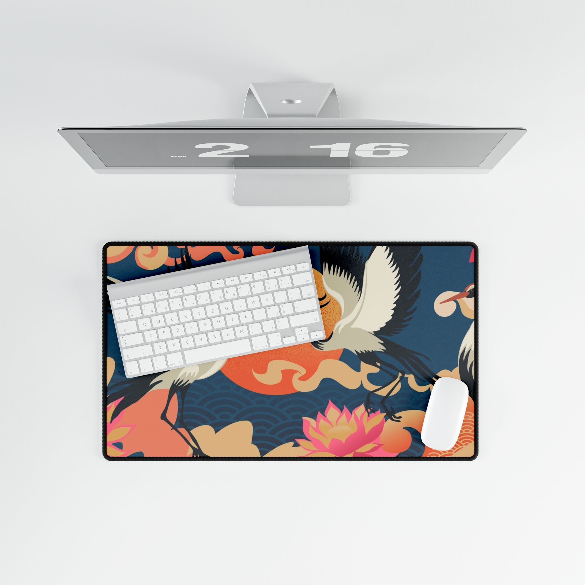 Cranes & Sunset Desk Mat - Japanese-Inspired XL Mouse Pad