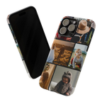 Phone case for iPhone 15 Pro Max with multiple photo collage designs on a white background