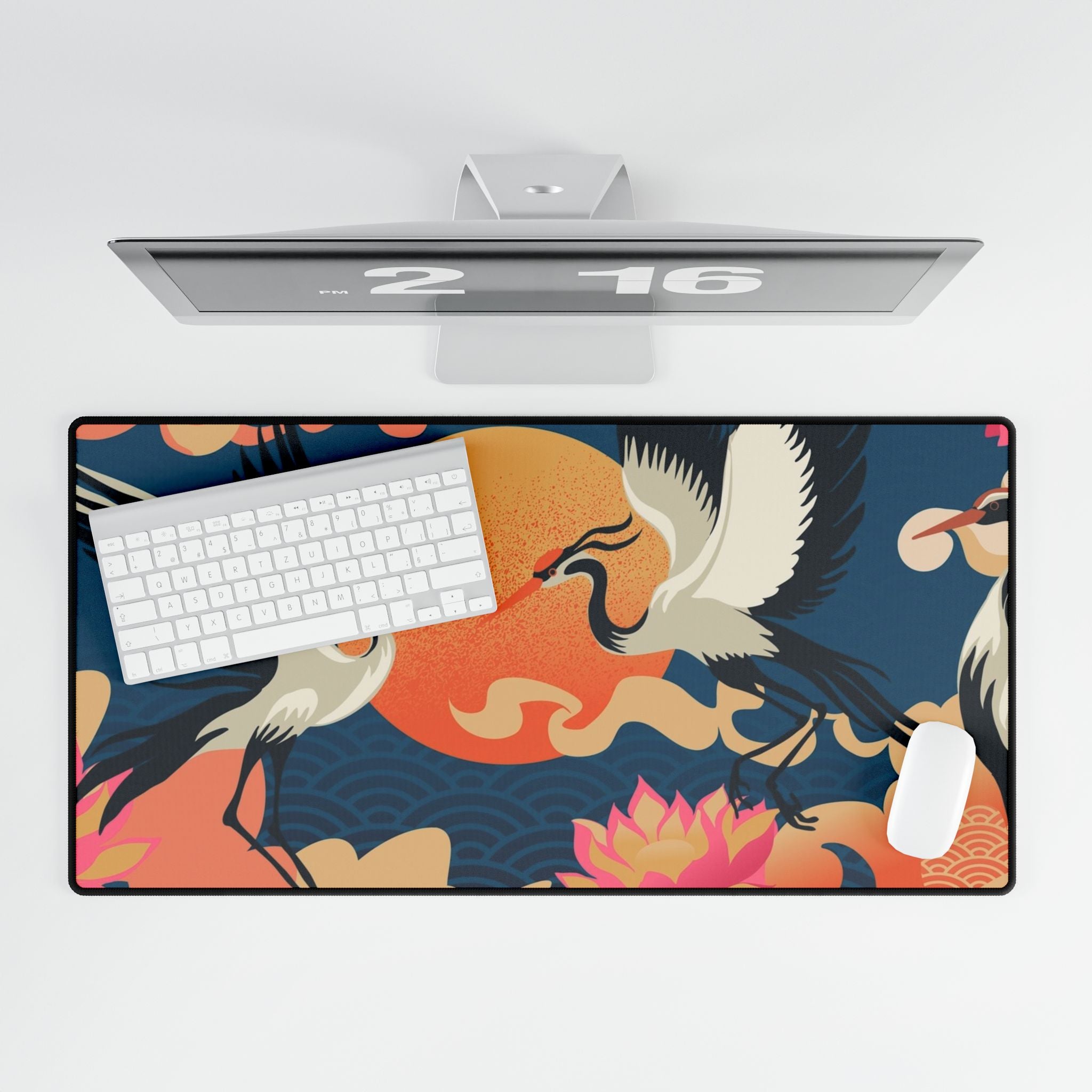 Cranes & Sunset Desk Mat - Japanese-Inspired XL Mouse Pad