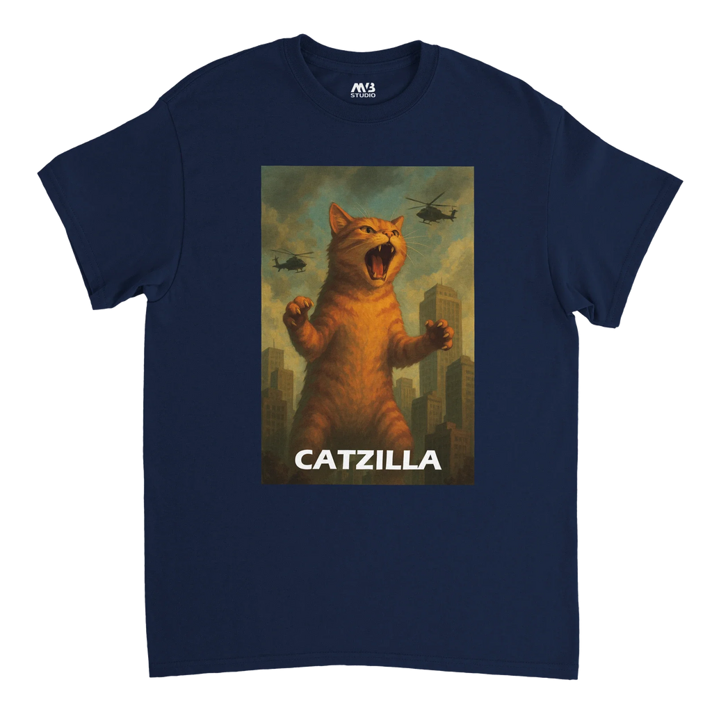 Navy colour T-shirt with cat giant cat