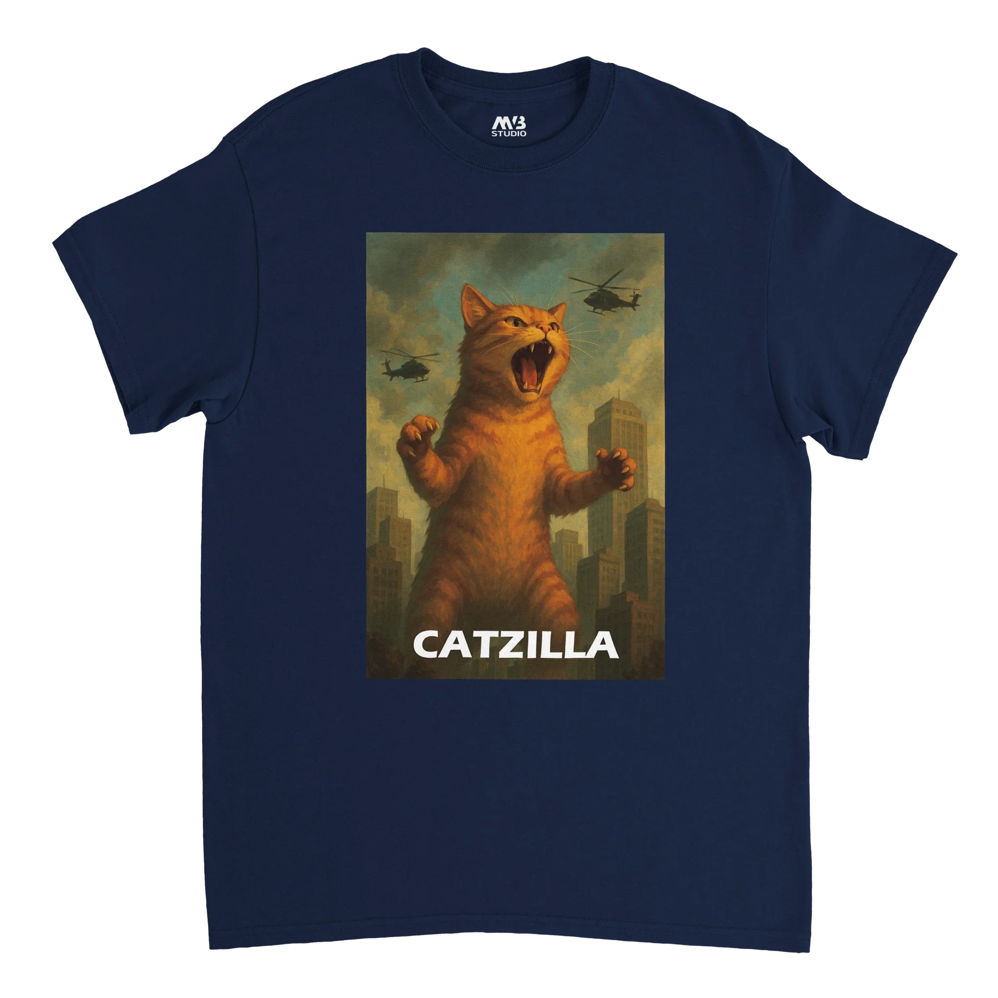Navy colour T-shirt with cat giant cat