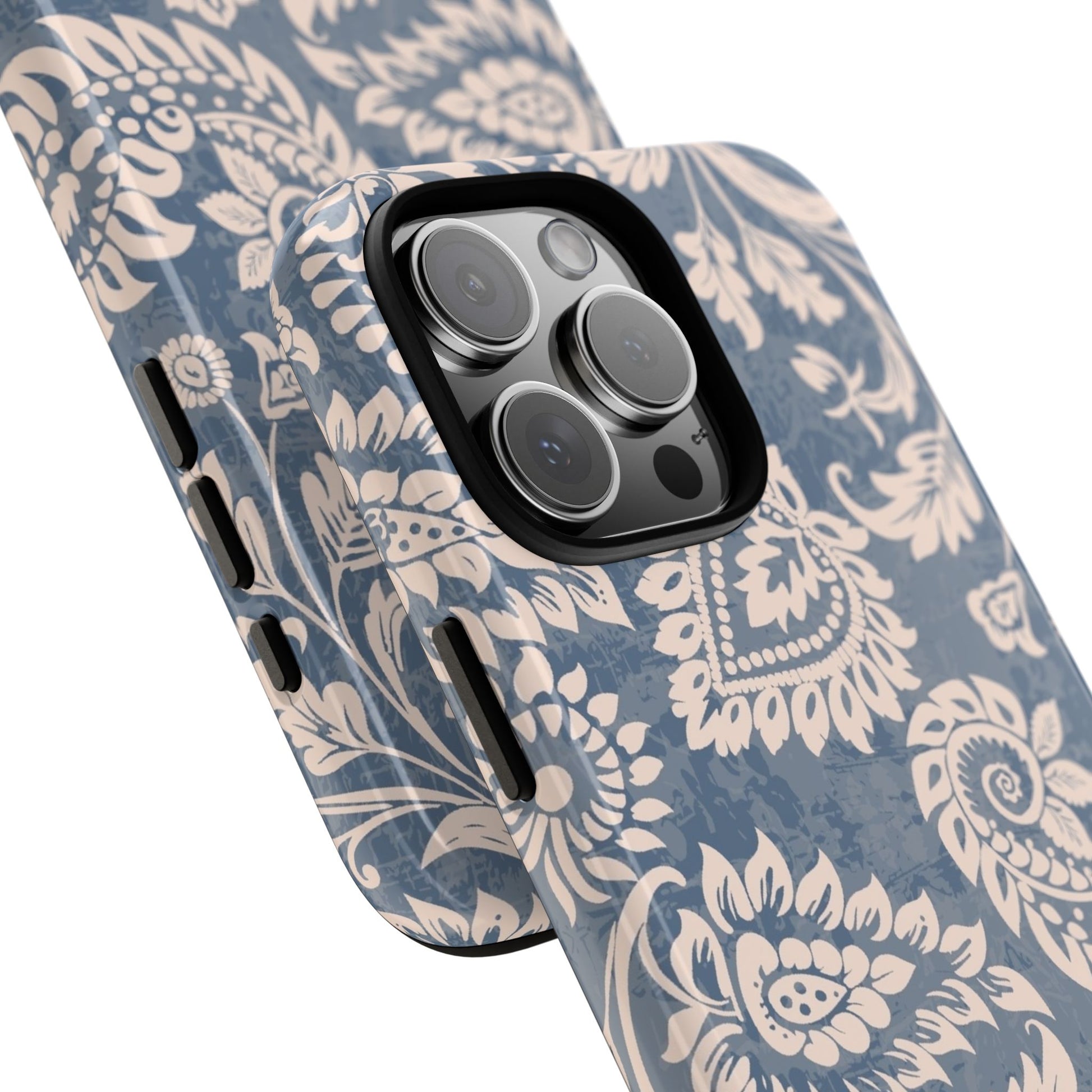 Blue Floral Pattern Tough Phone Case for iPhone 16 models