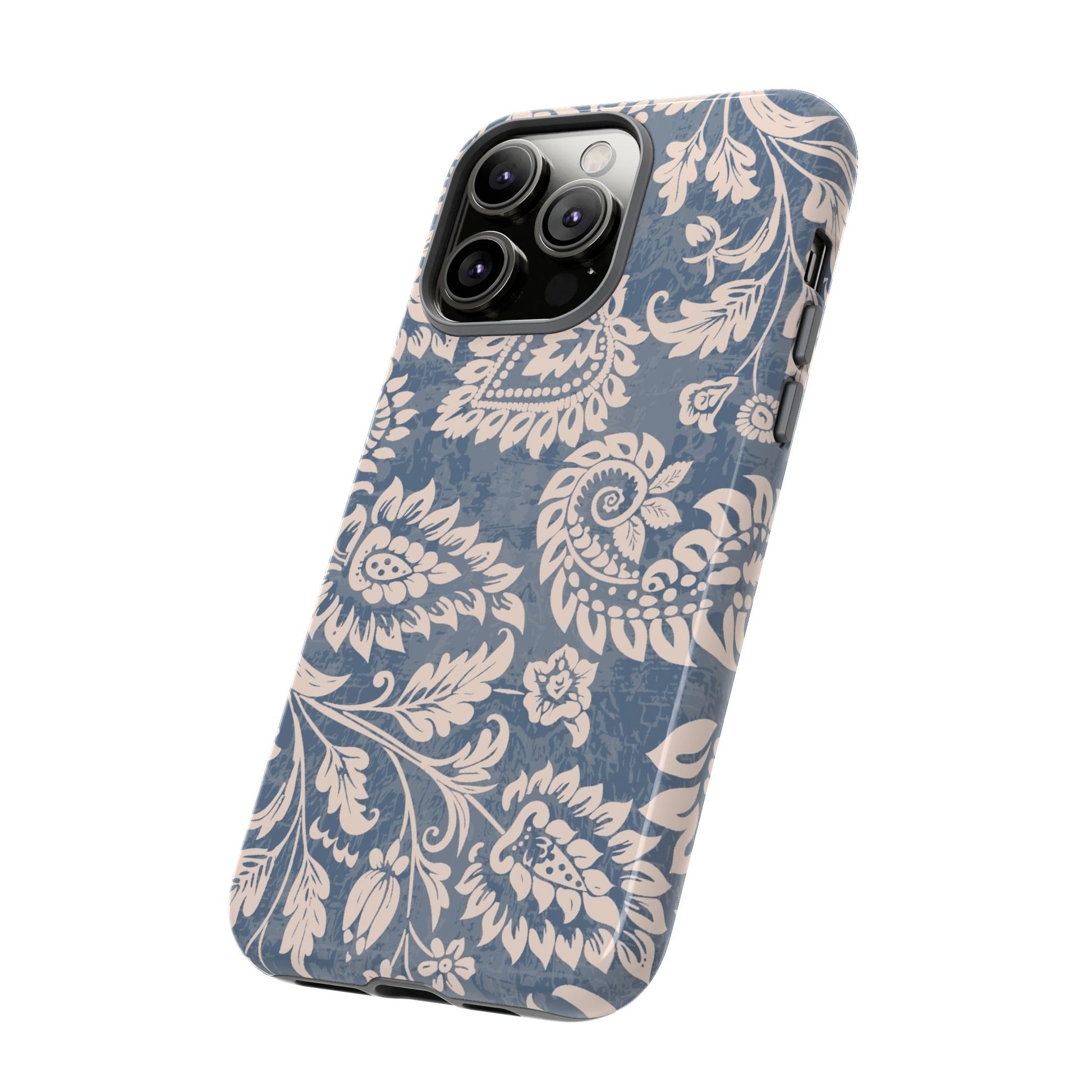 Blue Floral Pattern Tough Phone Case for iPhone 14 models
