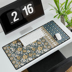 Vintage Floral Patchwork Desk Mat - Blue & Mustard Mousepad Desk Pad - MVB STUDIO STORE