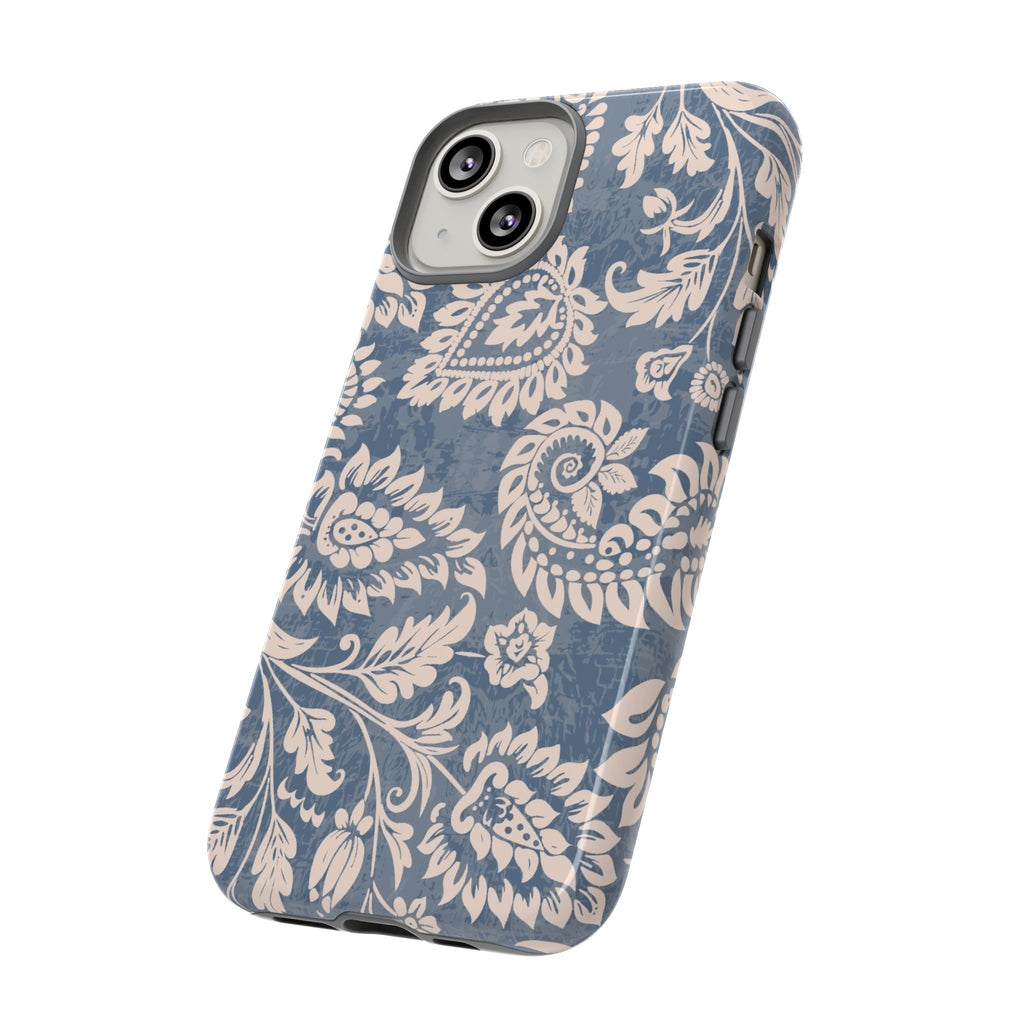 Blue Floral Pattern Tough Phone Case for iPhone 14 models