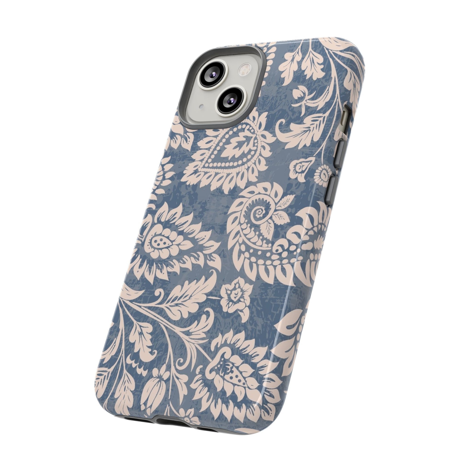 Blue Floral Pattern Tough Phone Case for iPhone 14 models