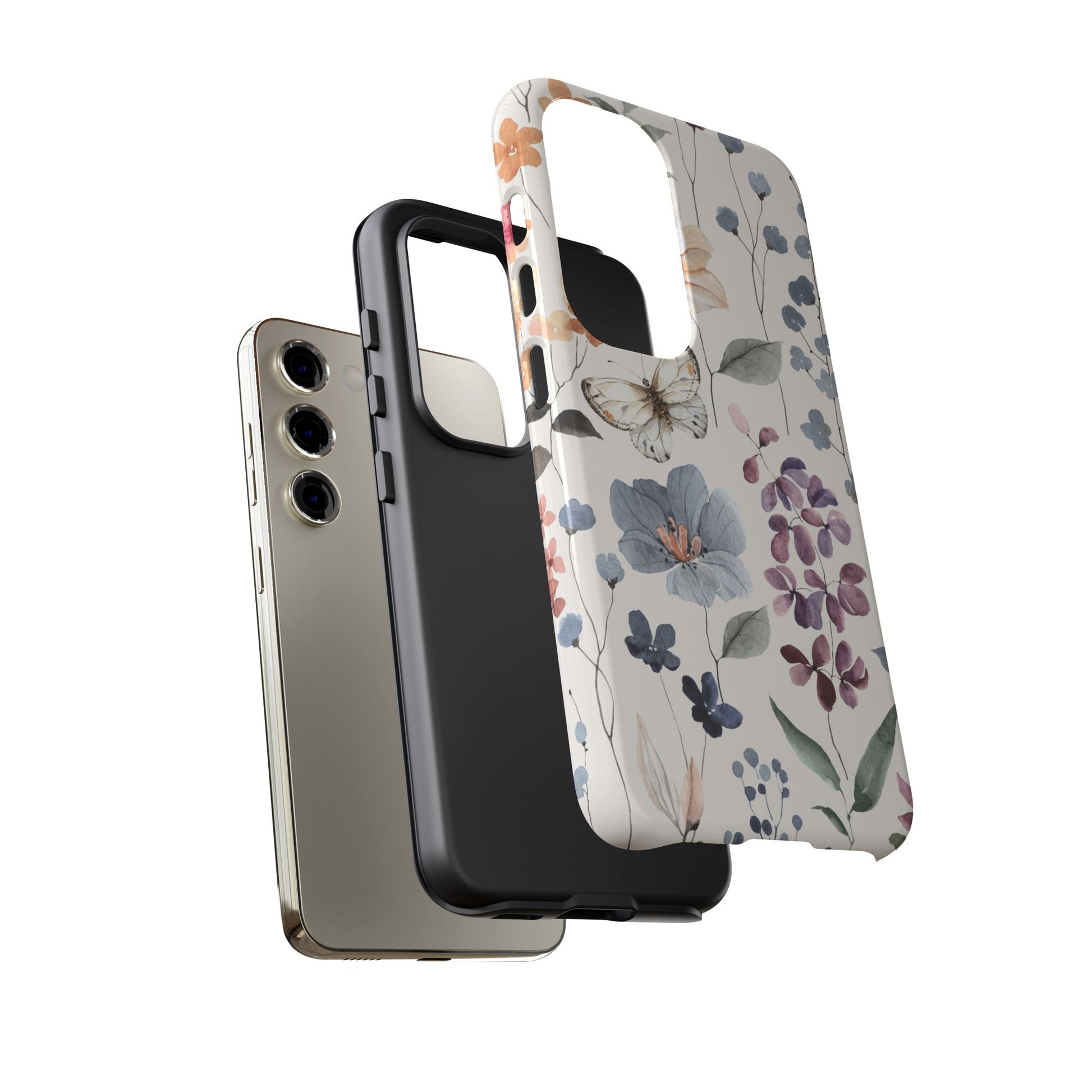 Watercolour Wild Flowers Tough Samsung Phone Case showcasing vibrant floral design and snug fit for protection.