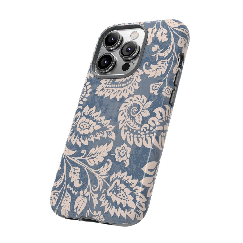 Blue Floral Pattern Tough Phone Case for iPhone 14 models