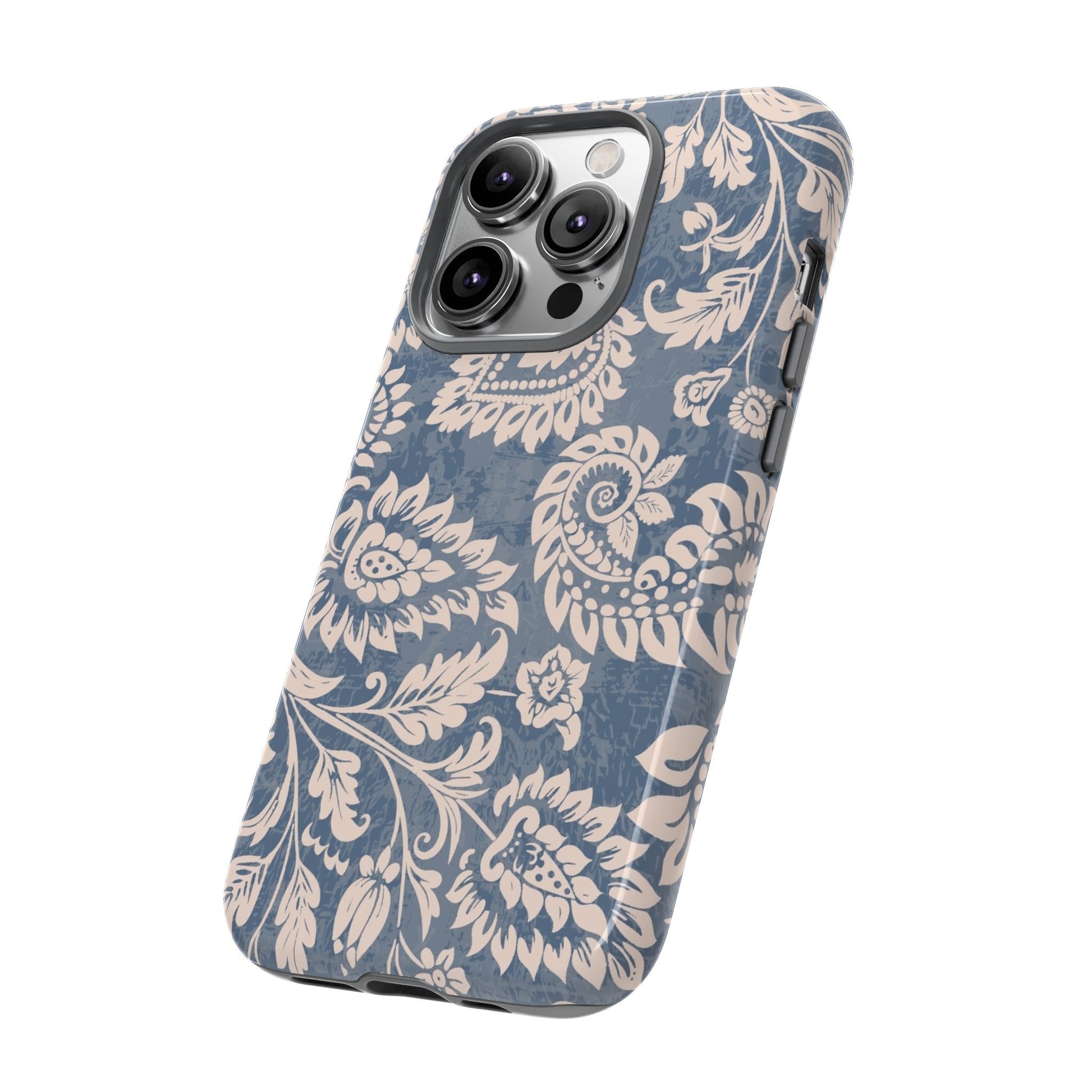 Blue Floral Pattern Tough Phone Case for iPhone 14 models