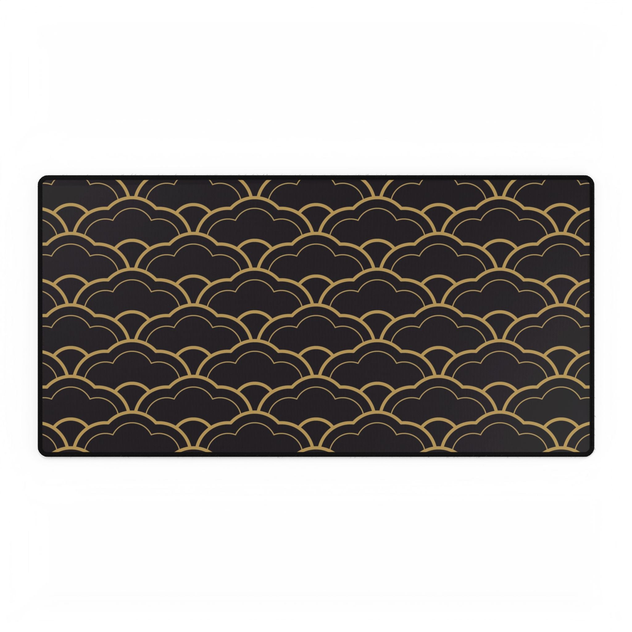 Black mat with gold wave pattern on a white background