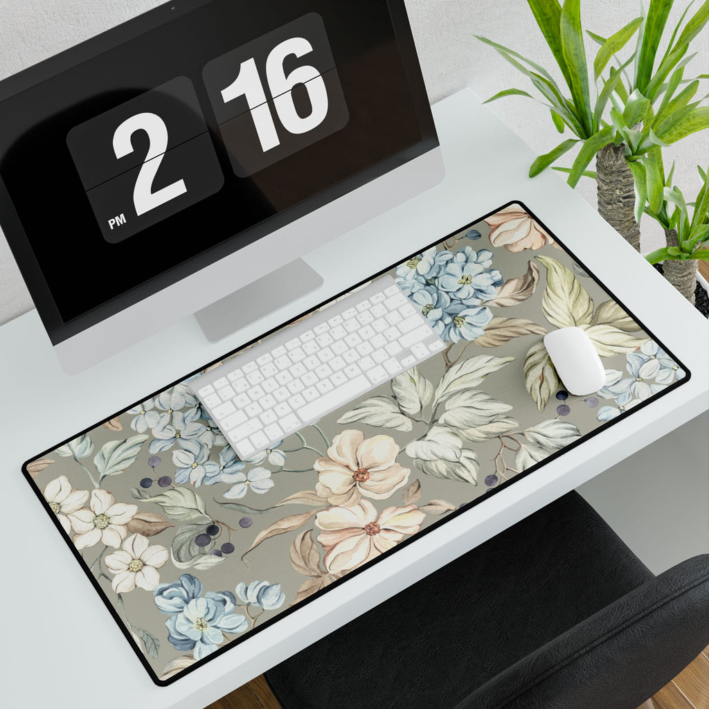Vintage Floral Desk Mat - Neutral Hydrangea & Blossom Mouse Pad - MVB STUDIO STORE