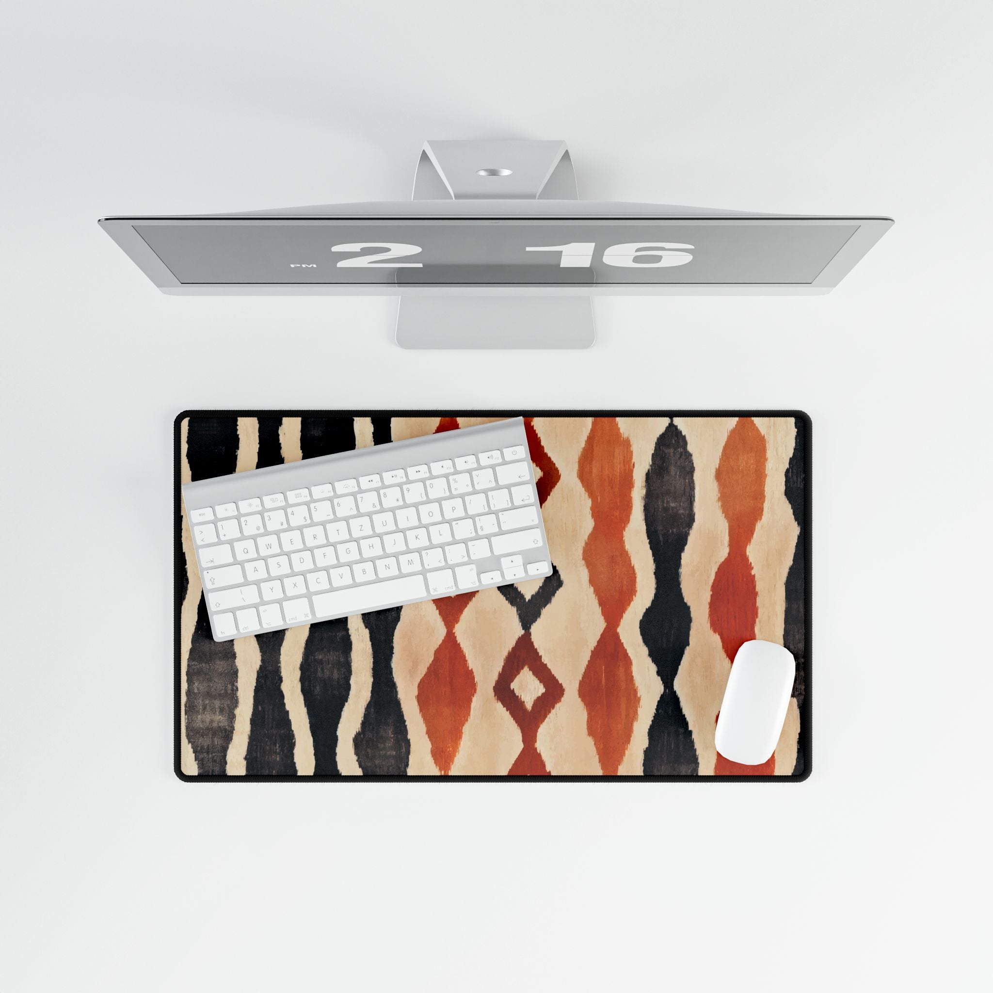 Boho Tribal Desk Mat - Rust & Black Patterned Extended Mouse Pad