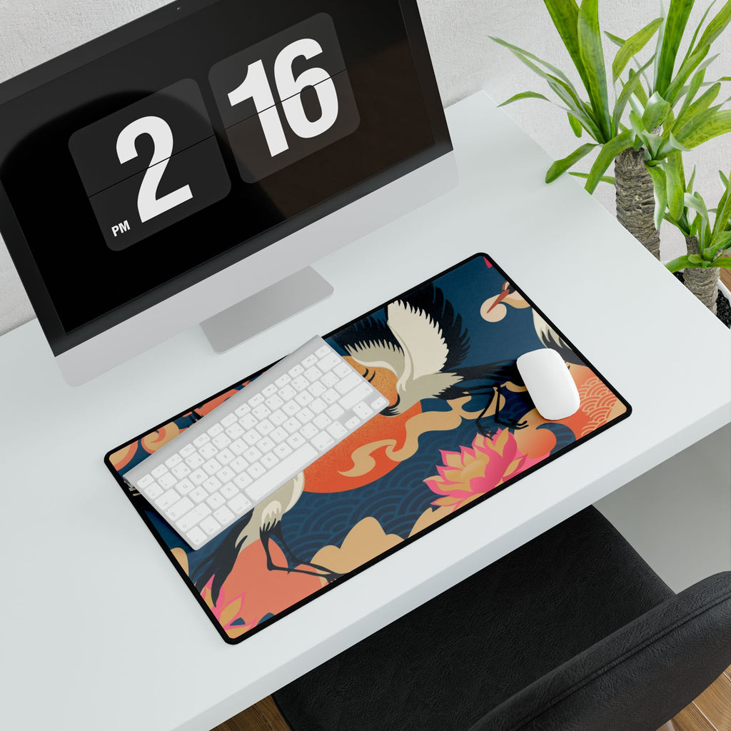 Cranes & Sunset Desk Mat - Japanese-Inspired XL Mouse Pad