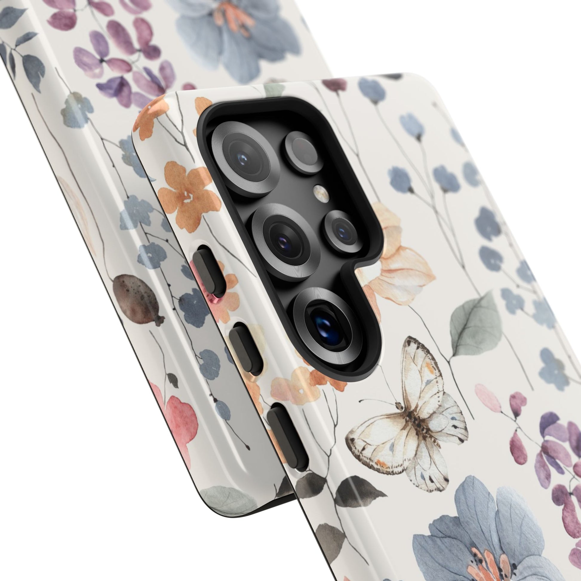 Watercolour Wild Flowers Tough Samsung Phone Case featuring vibrant floral design with butterflies, providing stylish protection.
