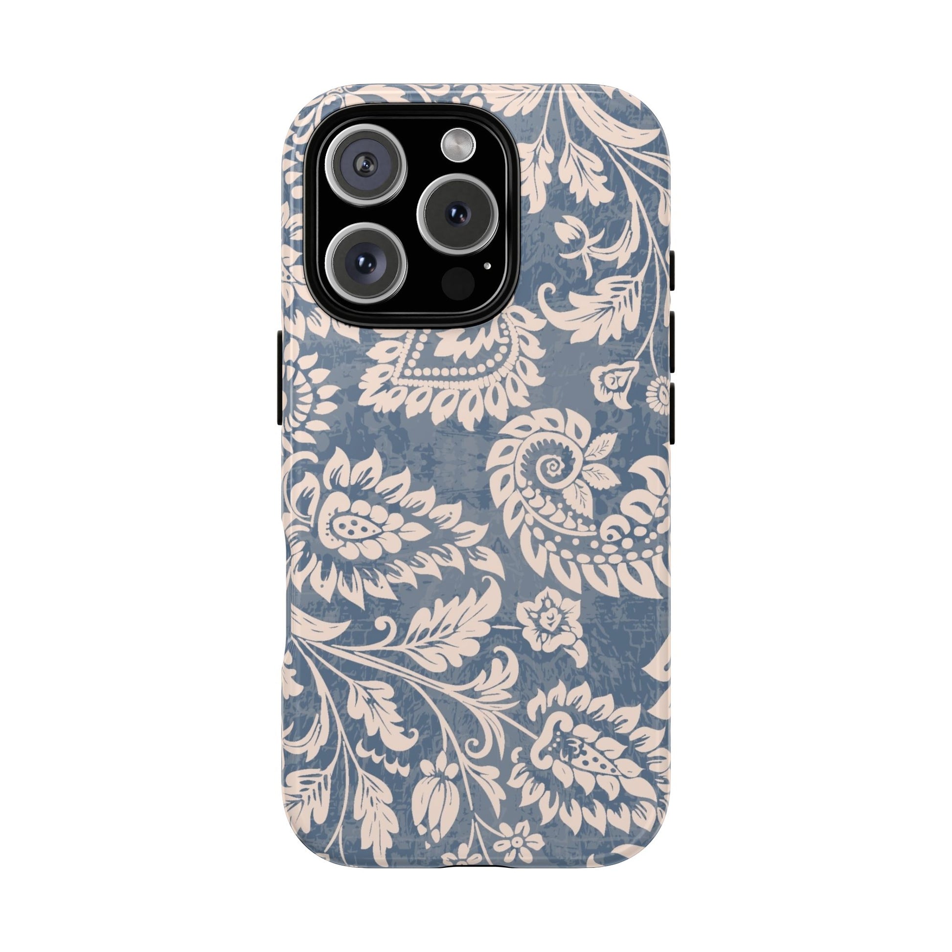 Blue Floral Pattern Tough Phone Case for iPhone 16 models