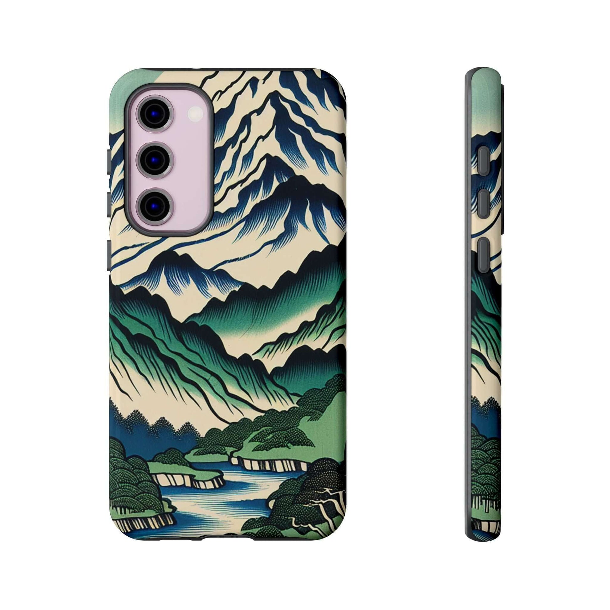 Japanese Mountain Tough Samsung Phone Case featuring a scenic mountain landscape design.