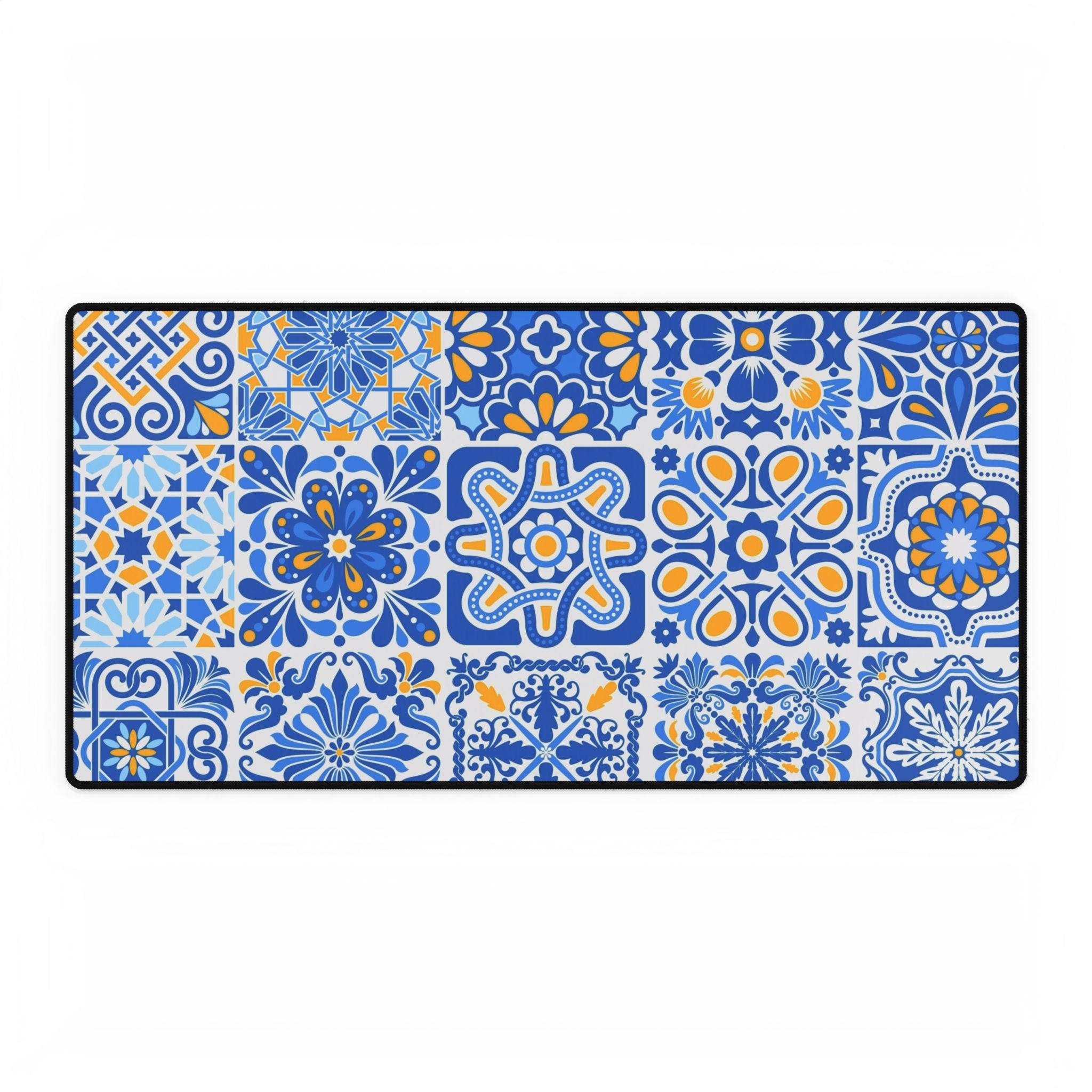 Blue Mediterranean Tile Desk Mat - Large Decorative Mousepad for Home Office