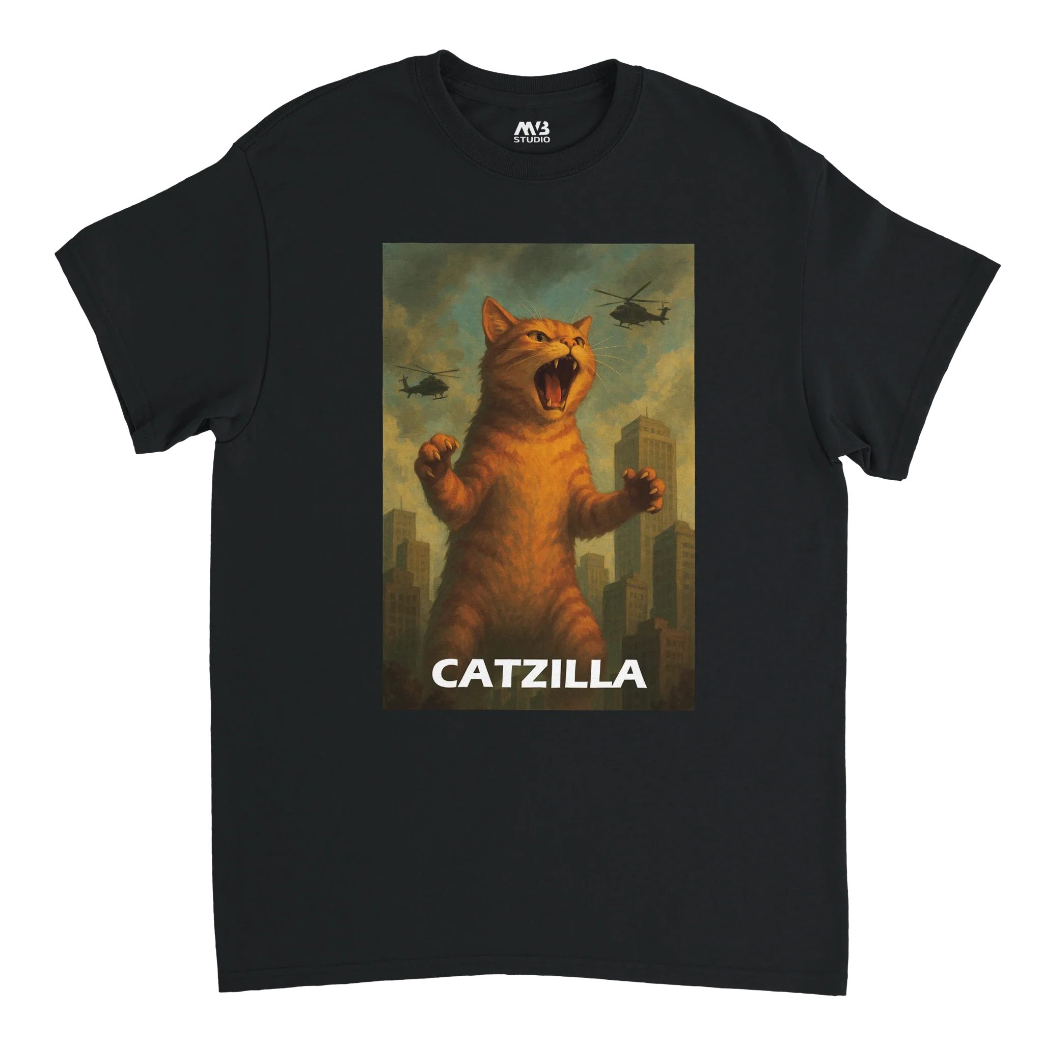 Black T-shirt with a cat design 